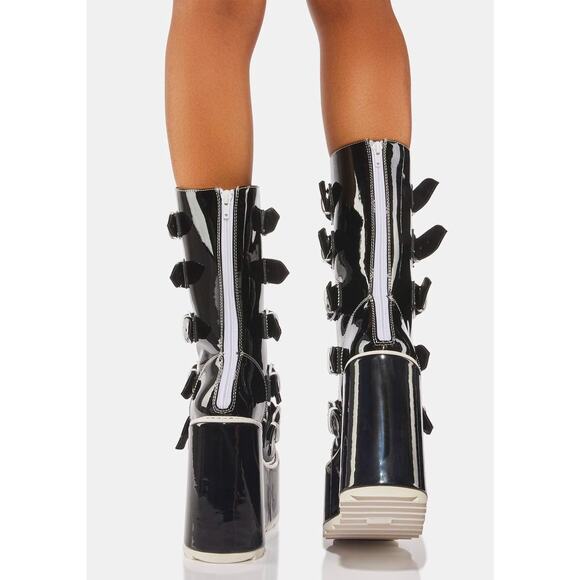 YRU Dune Yin Yang Vegan Patent Leather Wedge Platform Boots 6 - Picture 7 of 10